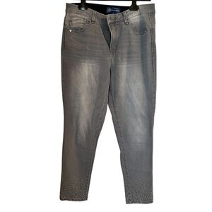 DEMOCRACY AB Technology Jeans Size 10 in Gray wash embellishments to hem EUC